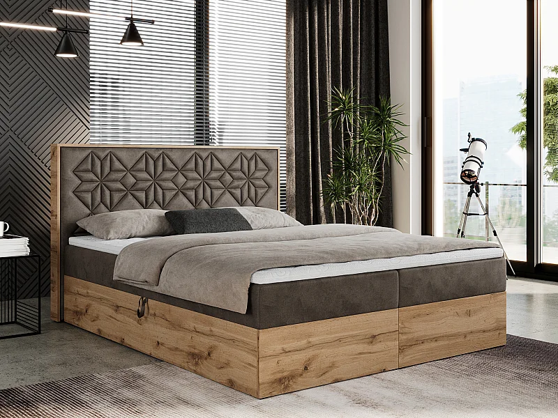 Boxspringbett NESSI - mit hoher Kopfstütze, Multipocket-Matratze und Topper, Doppelbett mit Bettkästen - 160x200 cm - H4 - Braun Velvet
