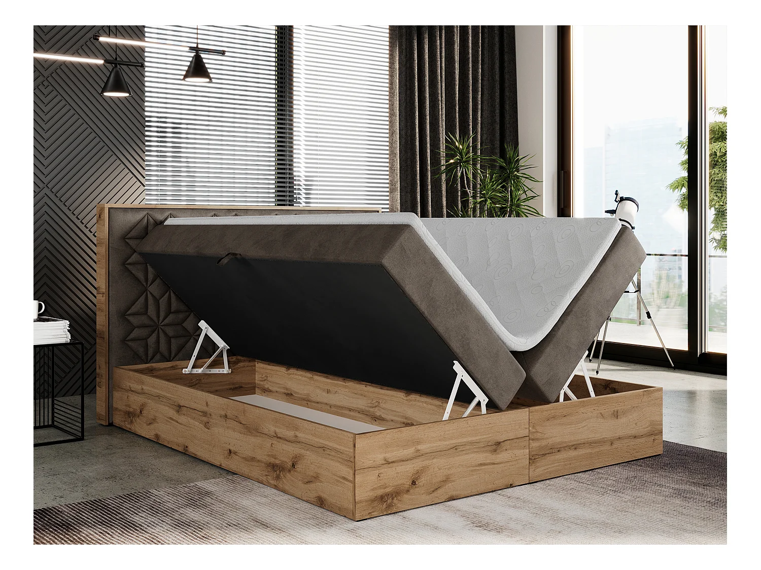 Boxspringbett NESSI - mit hoher Kopfstütze, Multipocket-Matratze und Topper, Doppelbett mit Bettkästen - 160x200 cm - H4 - Braun Velvet