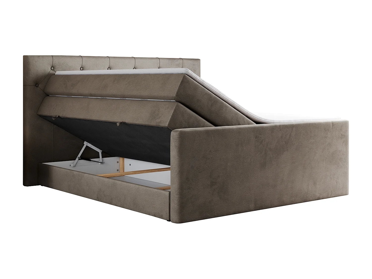 Boxspringbett VELEN KING - Doppelbett mit gestepptem Kopfteil, zwei Multipocket-Matratzen, Polsterbett mit Kopfstütze - 180x200 cm - H3 - Braun Velvet