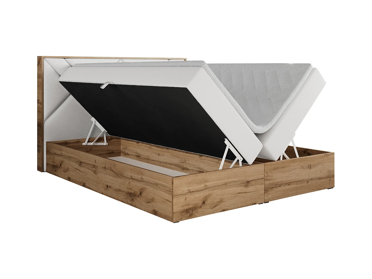 Boxspringbett GUNAR - gepolster kopfteil, Doppelbett mit Multipocket-Matratze, zwei Bettkästen - 120x200 cm - H4 - Weiß Kunstleder