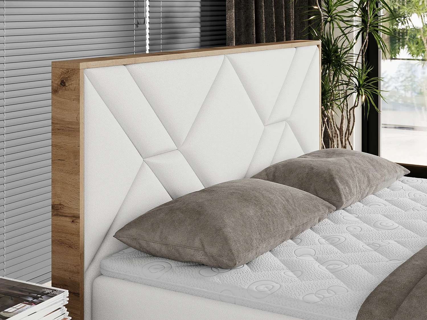 Boxspringbett GUNAR - gepolster kopfteil, Doppelbett mit Multipocket-Matratze, zwei Bettkästen - 120x200 cm - H4 - Weiß Kunstleder