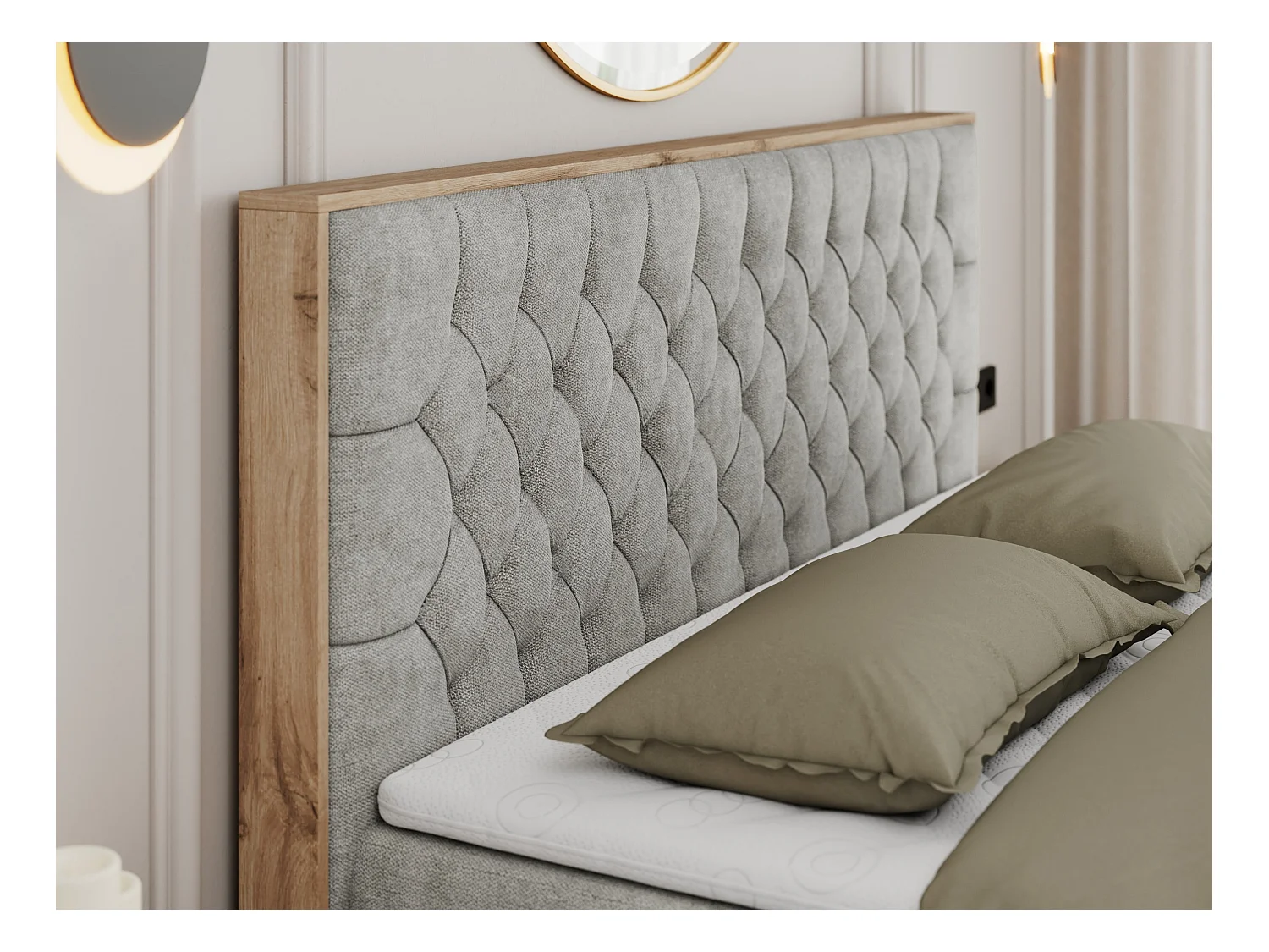 Boxspringbett AMORE - Bett mit Multipocket-Matratze, gesteppte Kopfstütze, Doppelbett für Schlafzimmer - 140x200 cm - H4 - Hellgrau Strukture