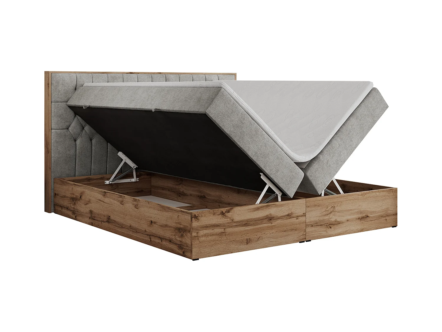 Boxspringbett AMORE - Bett mit Multipocket-Matratze, gesteppte Kopfstütze, Doppelbett für Schlafzimmer - 140x200 cm - H4 - Hellgrau Strukture