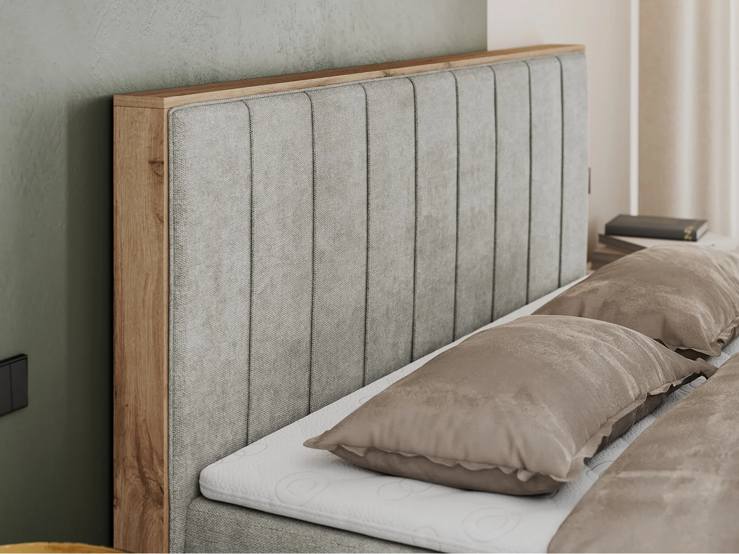 Boxspringbett BELLISSIMO - mit gestepptem Kopfteil, Polsterbett mit zwei Bettkästen, Multipocket-Matratze - 180x200 cm - H4 - Hellgrau Strukture