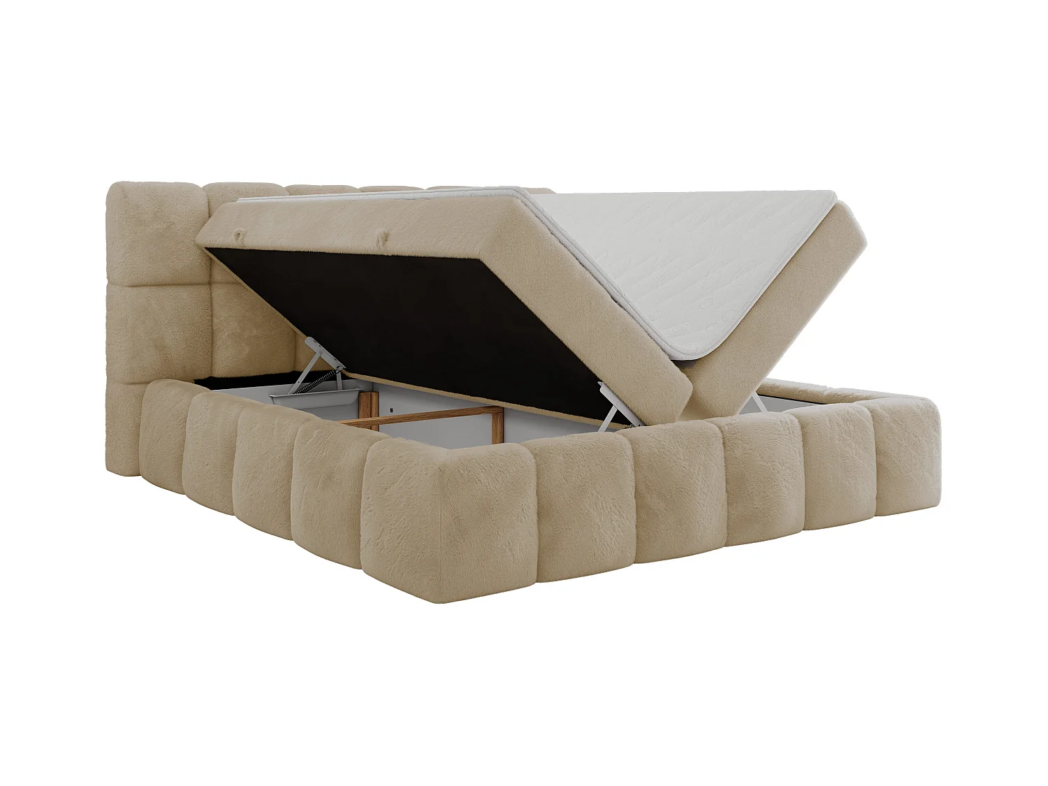 Boxspringbett NIRA - dekorativ kopfteil, Bettkästen und Multipocket-Matratze, Doppelbett für Schlafzimmer - 200x200 cm - H4 - Creme Plüsch
