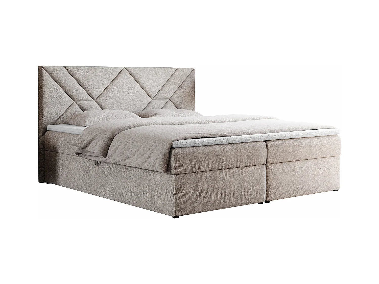 Boxspringbett NEOMI - dekorativem Kopfteil, Polsterbett mit Multipocket-Matratzen, zwei Bettkästen - 200x200 cm - H4 - Hellgrau Strukture