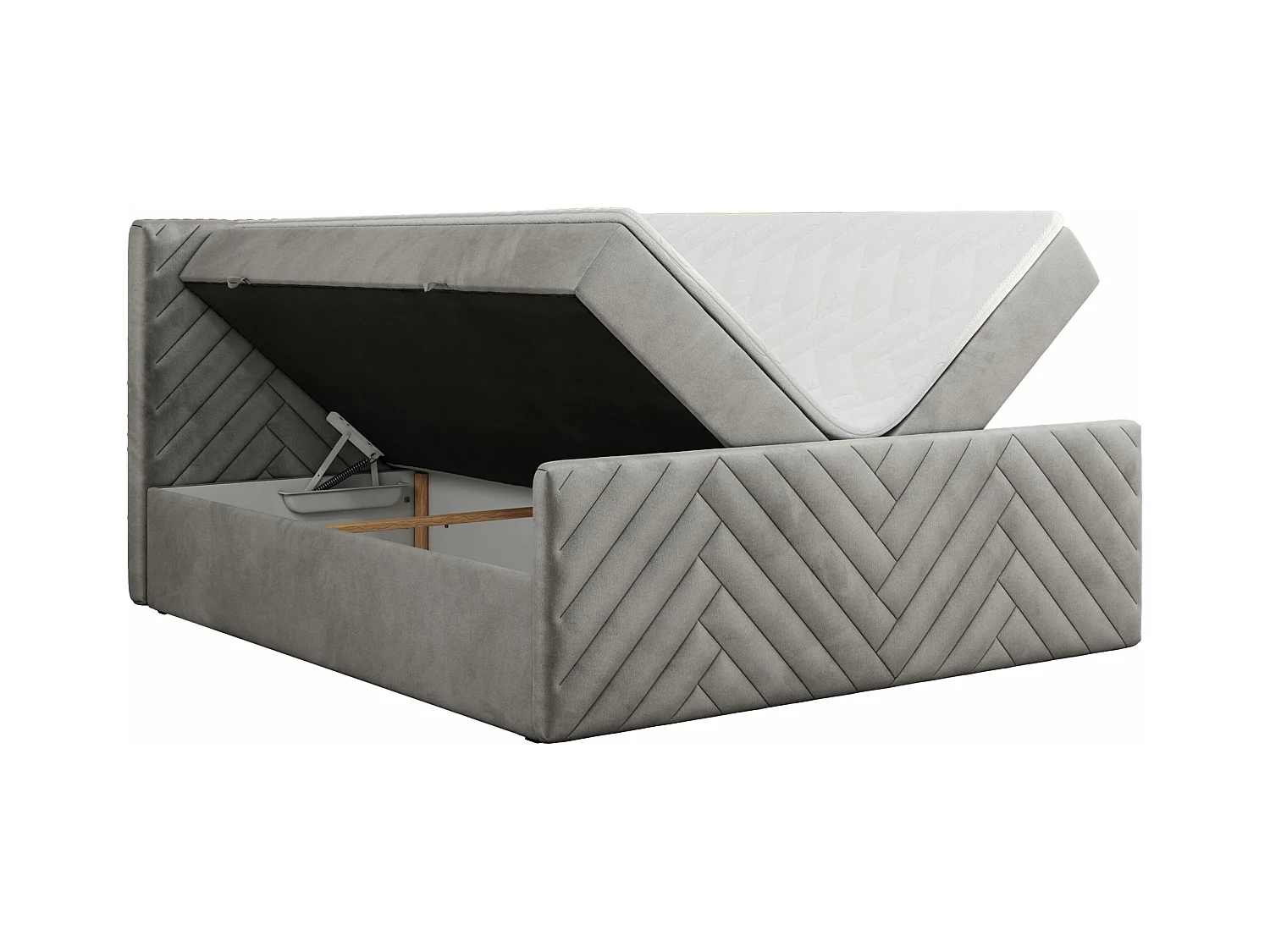 Boxspringbett PARIS DUO - Polsterbett mit genähtem Kopfteil und Frontplatte, Doppelbett, zwei Bettkästen - 120x200 cm - H4 - Hellgrau Velvet