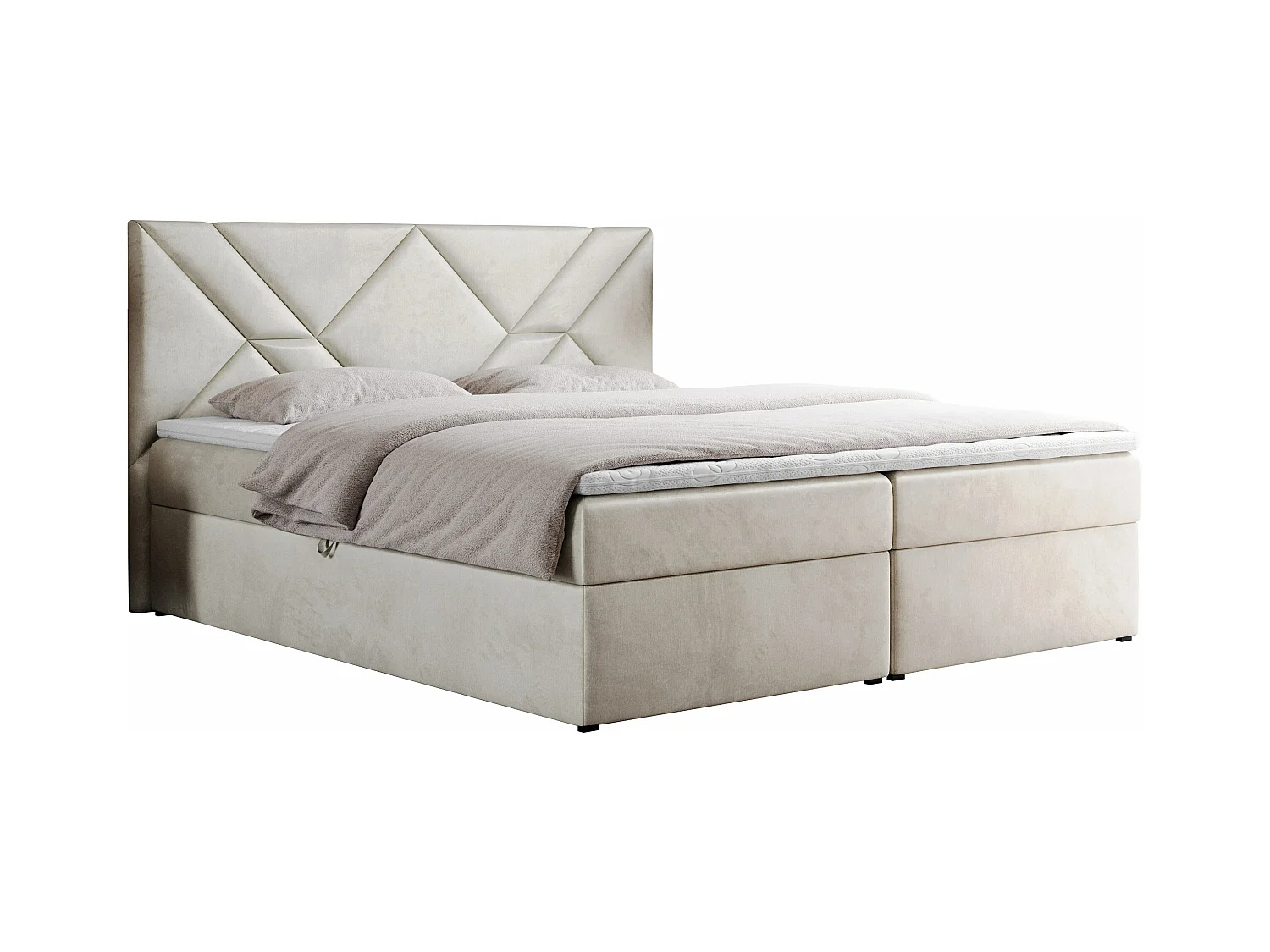 Boxspringbett NEOMI - dekorativem Kopfteil, Polsterbett mit Multipocket-Matratzen, zwei Bettkästen - 140x200 cm - H4 - Hellgrau Strukture