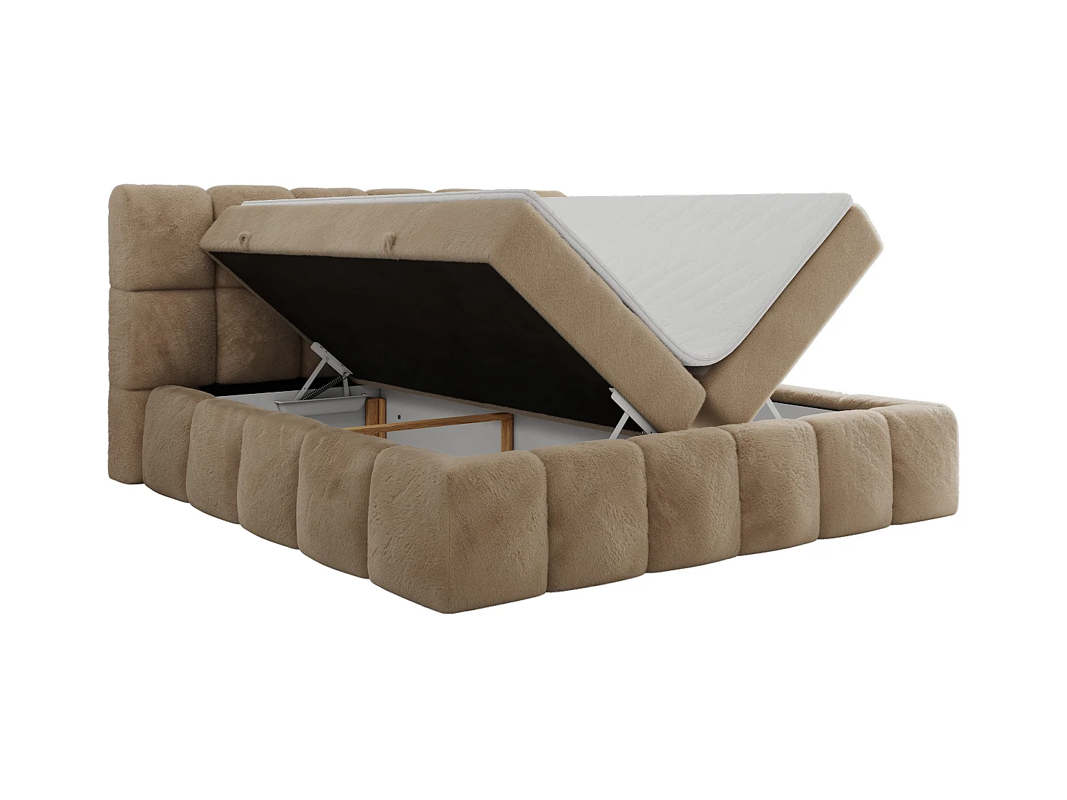 Boxspringbett NIRA - dekorativ kopfteil, Bettkästen und Multipocket-Matratze, Doppelbett für Schlafzimmer - 180x200 cm - H4 - Beige Plüsch