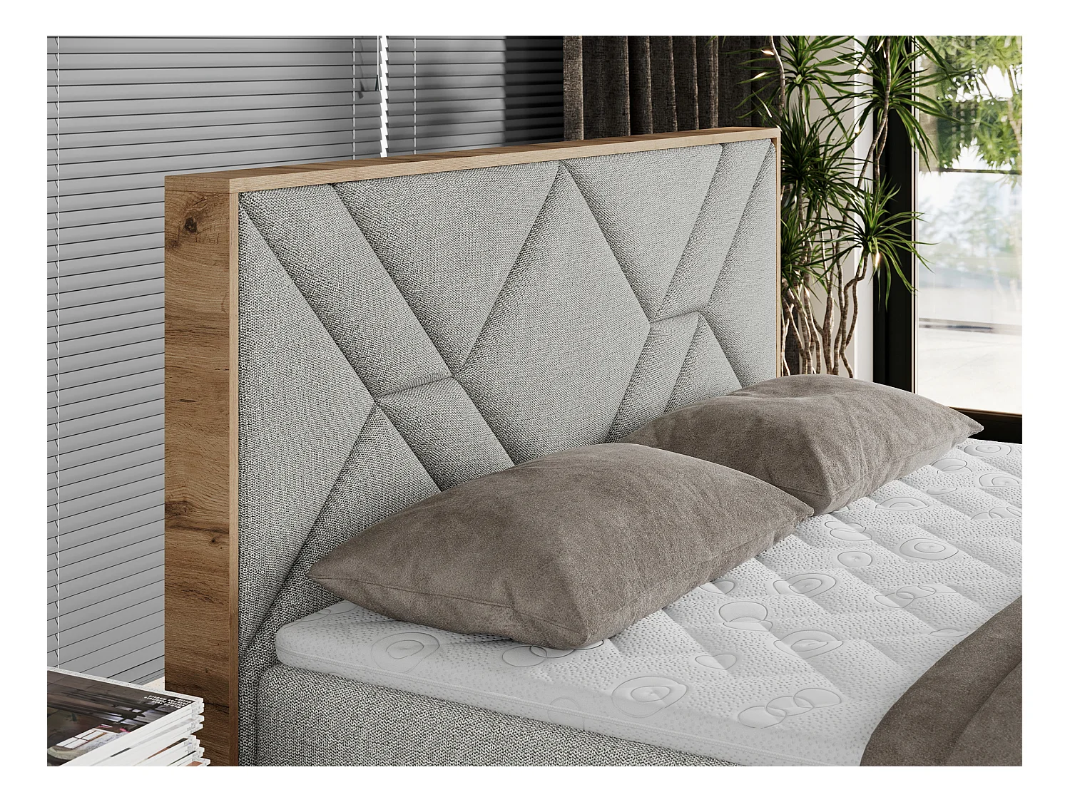 Boxspringbett GUNAR - gepolster kopfteil, Doppelbett mit Multipocket-Matratze, zwei Bettkästen - 180x200 cm - H4 - Hellgrau Strukture