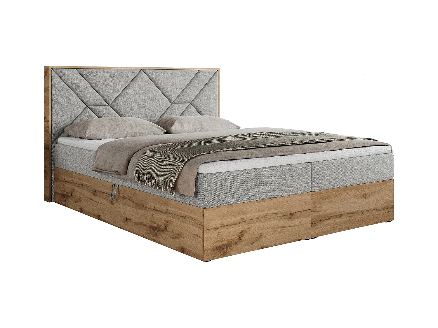 Boxspringbett GUNAR - gepolster kopfteil, Doppelbett mit Multipocket-Matratze, zwei Bettkästen - 180x200 cm - H4 - Hellgrau Strukture