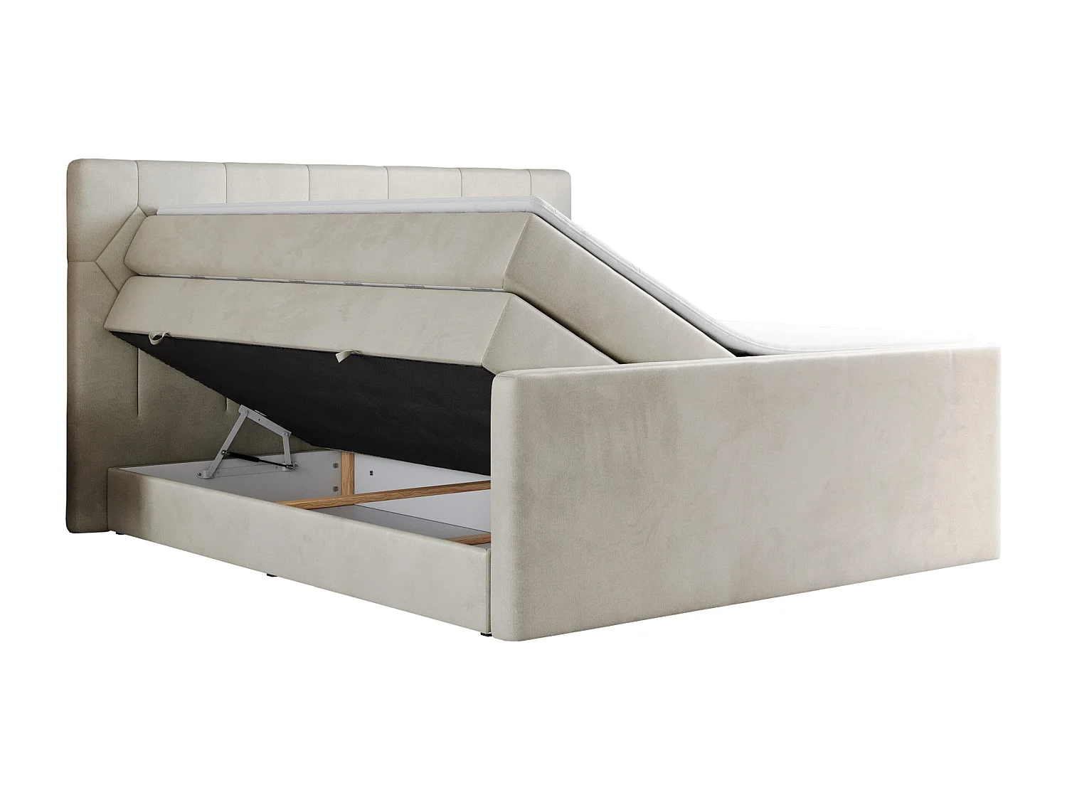 Boxspringbett EIGAR KING - Doppelbett mit genähtem Kopfteil, zwei Multipocket-Matratzen, Polsterbett für Schlafzimmer - 120x200 cm - H4 - Beige Velvet