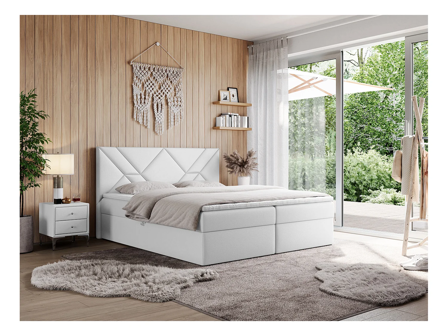 Boxspringbett NEOMI - dekorativem Kopfteil, Polsterbett mit Multipocket-Matratzen, zwei Bettkästen - 120x200 cm - H3 - Hellgrau Strukture