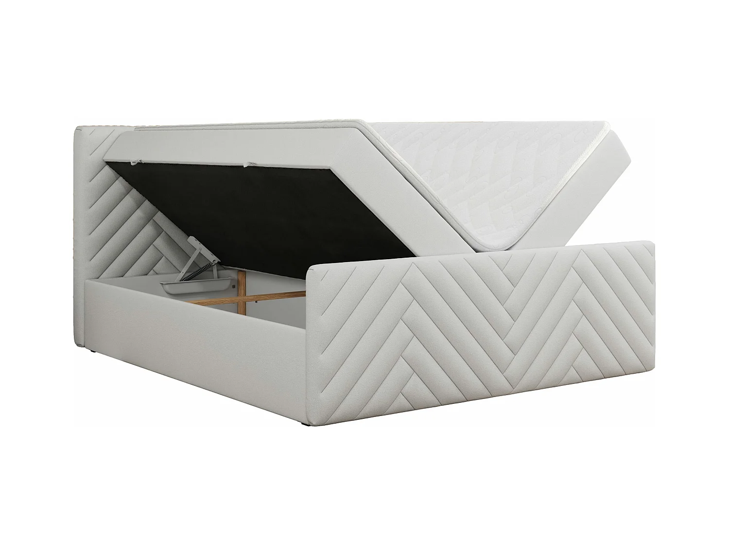 Boxspringbett PARIS DUO - Polsterbett mit genähtem Kopfteil und Frontplatte, Doppelbett, zwei Bettkästen - 200x200 cm - H3 - Weiß Kunstleder