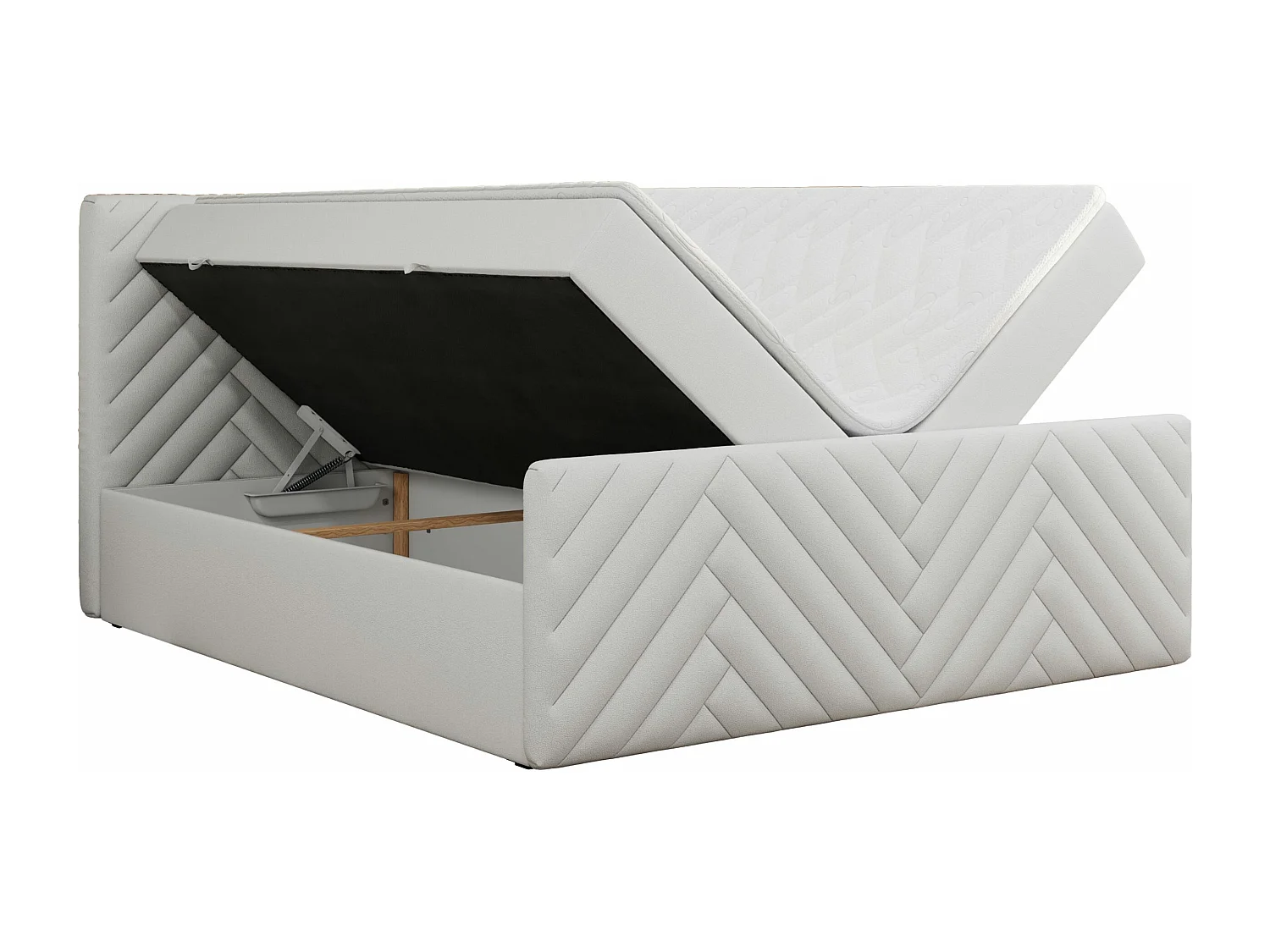 Boxspringbett PARIS DUO - Polsterbett mit genähtem Kopfteil und Frontplatte, Doppelbett, zwei Bettkästen - 200x200 cm - H3 - Weiß Kunstleder