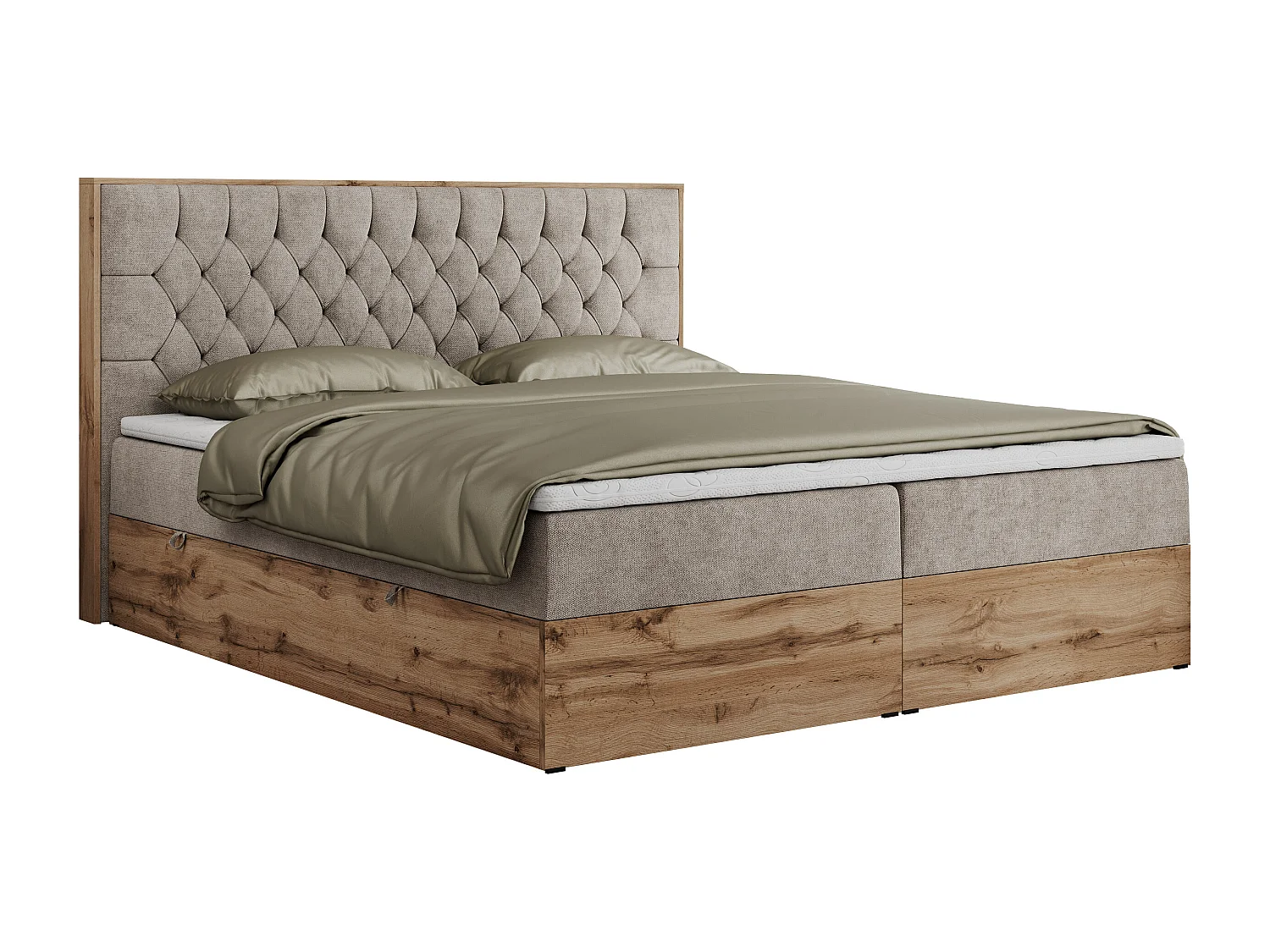 Boxspringbett AMORE - Bett mit Multipocket-Matratze, gesteppte Kopfstütze, Doppelbett für Schlafzimmer - 160x200 cm - H4 - Beige Strukture