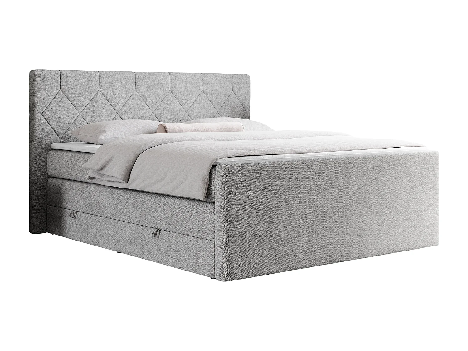 Boxspringbett EIGAR KING - Doppelbett mit genähtem Kopfteil, zwei Multipocket-Matratzen, Polsterbett für Schlafzimmer - 160x200 cm - H4 - Hellgrau Strukture