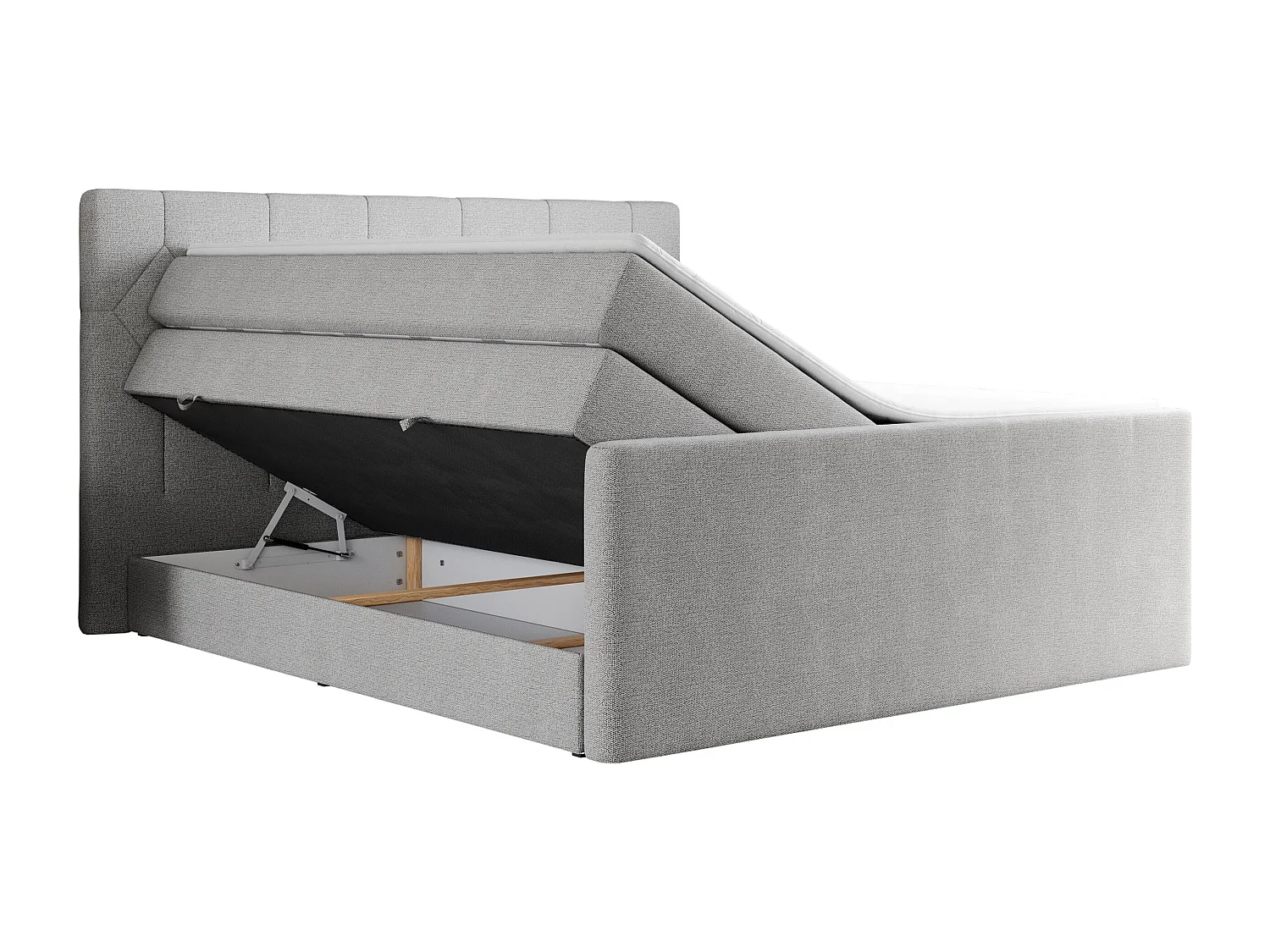 Boxspringbett EIGAR KING - Doppelbett mit genähtem Kopfteil, zwei Multipocket-Matratzen, Polsterbett für Schlafzimmer - 160x200 cm - H4 - Hellgrau Strukture