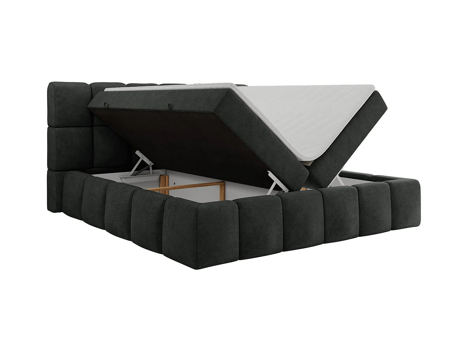 Boxspringbett NIRA - dekorativ kopfteil, Bettkästen und Multipocket-Matratze, Doppelbett für Schlafzimmer - 140x200 cm - H3 - Dunkelgrau Strukture