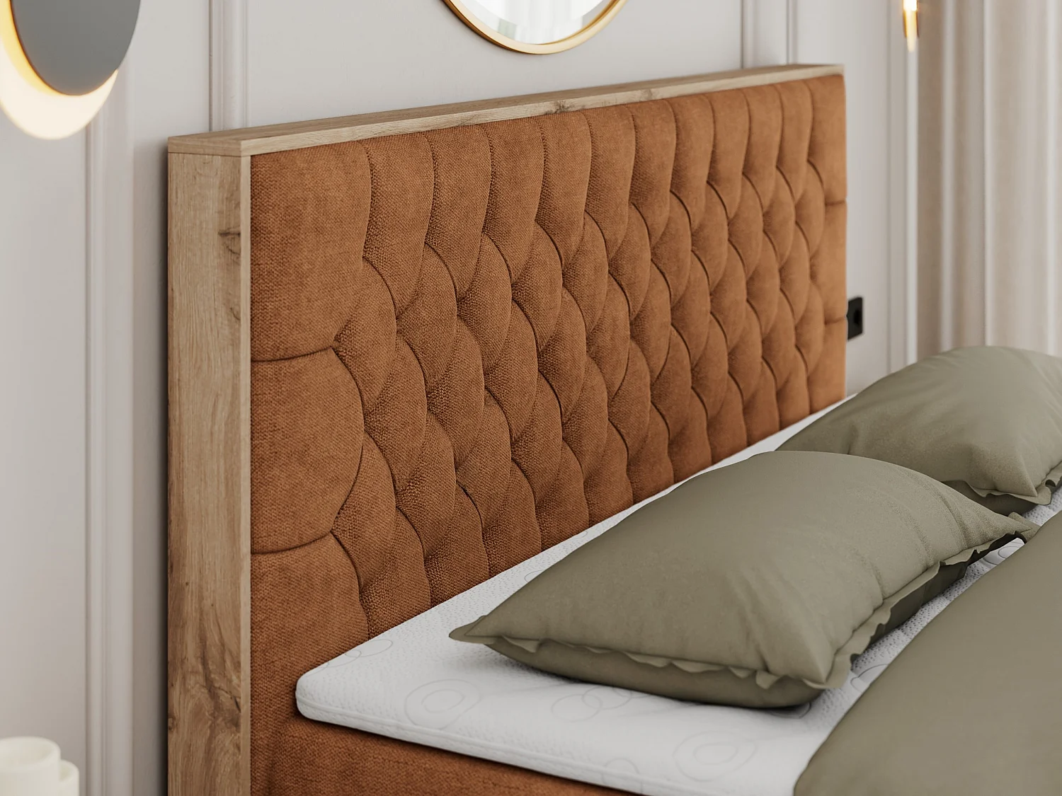 Boxspringbett AMORE - Bett mit Multipocket-Matratze, gesteppte Kopfstütze, Doppelbett für Schlafzimmer - 140x200 cm - H4 - Orange Strukture