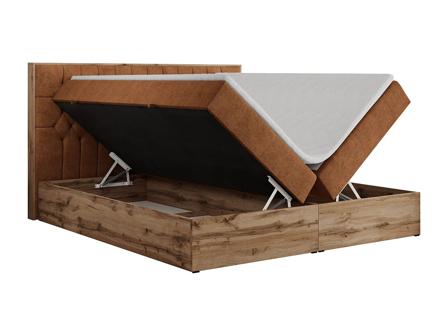 Boxspringbett AMORE - Bett mit Multipocket-Matratze, gesteppte Kopfstütze, Doppelbett für Schlafzimmer - 140x200 cm - H4 - Orange Strukture