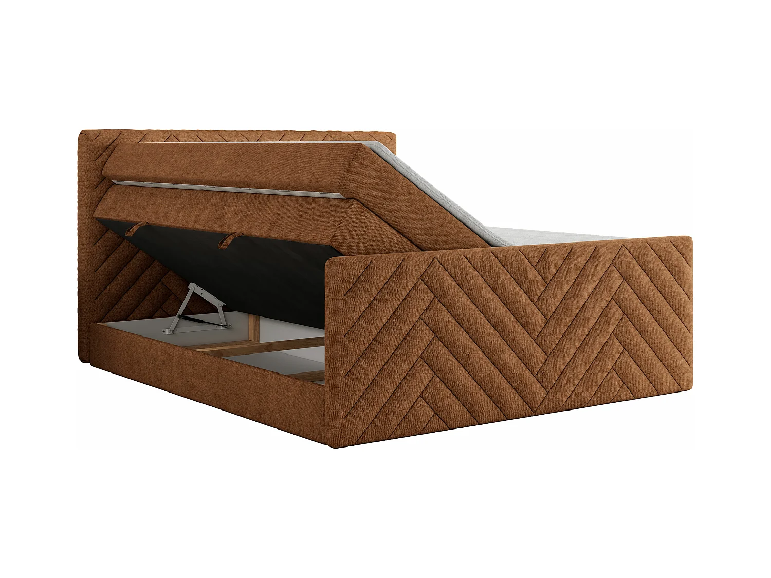 Boxspringbett PARIS KING DUO - dekorative Kopfstütze und Front, zwei Multipocket-Matratze mit Topper - 160x200 cm - H3 - Orange Strukture