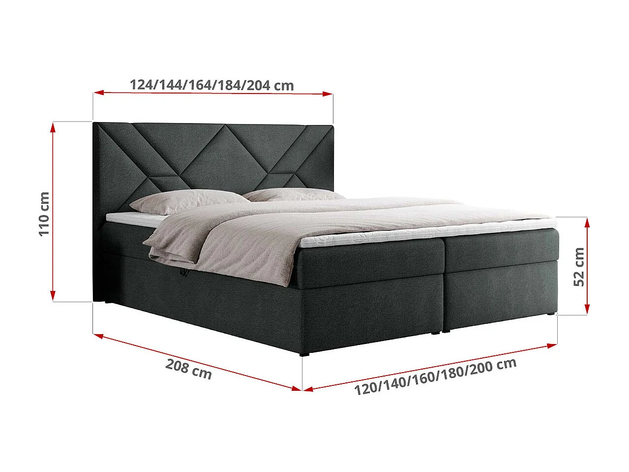 Boxspringbett NEOMI - dekorativem Kopfteil, Polsterbett mit Multipocket-Matratzen, zwei Bettkästen - 180x200 cm - H4 - Hellgrau Strukture