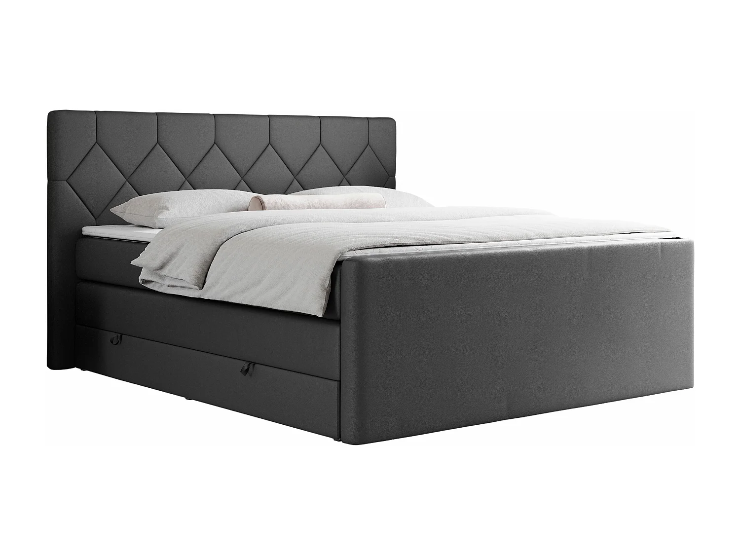 Boxspringbett EIGAR KING - Doppelbett mit genähtem Kopfteil, zwei Multipocket-Matratzen, Polsterbett für Schlafzimmer - 200x200 cm - H3 - Dunkelgrau Kunstleder