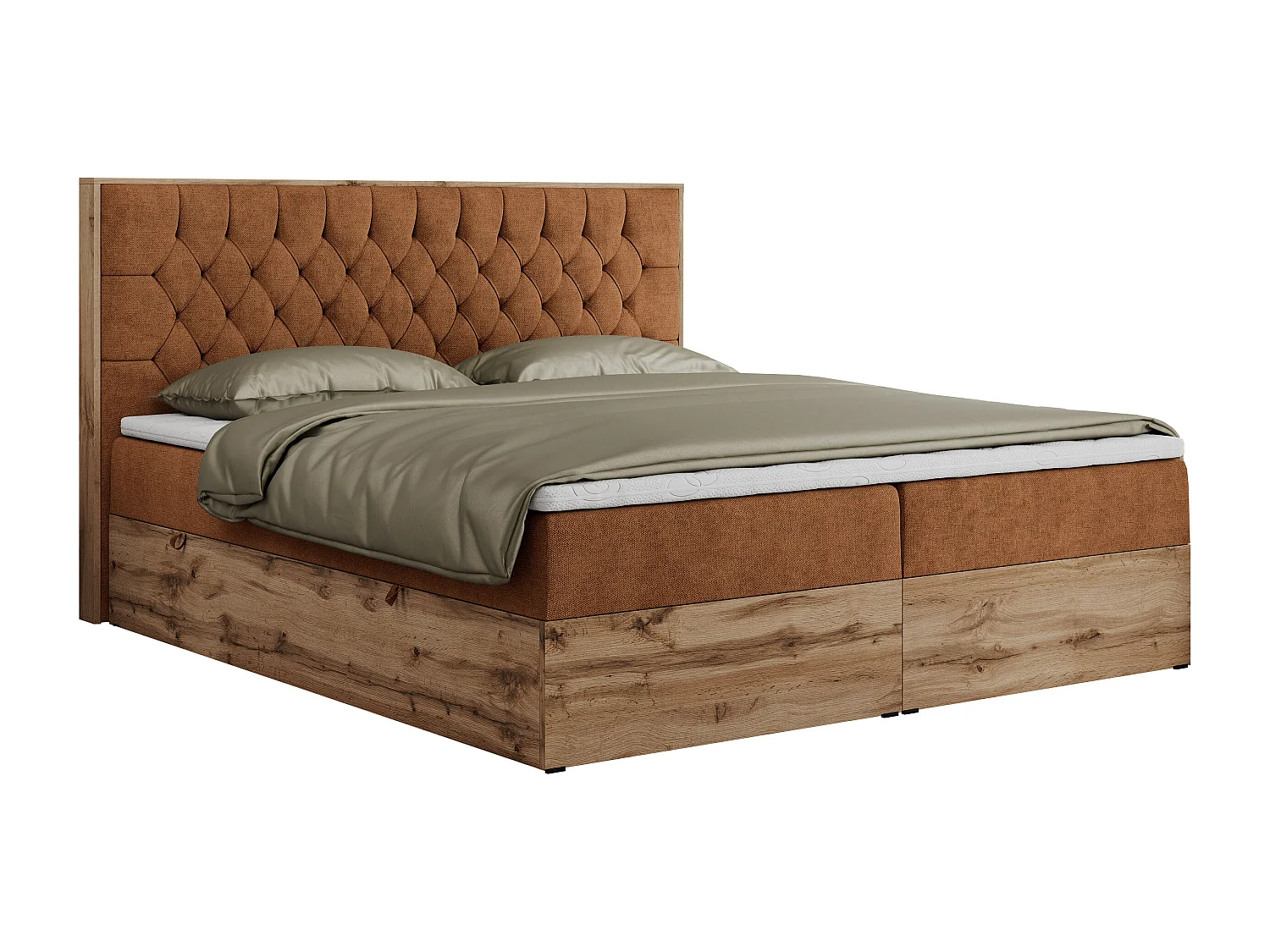 Boxspringbett AMORE - Bett mit Multipocket-Matratze, gesteppte Kopfstütze, Doppelbett für Schlafzimmer - 200x200 cm - H4 - Orange Strukture