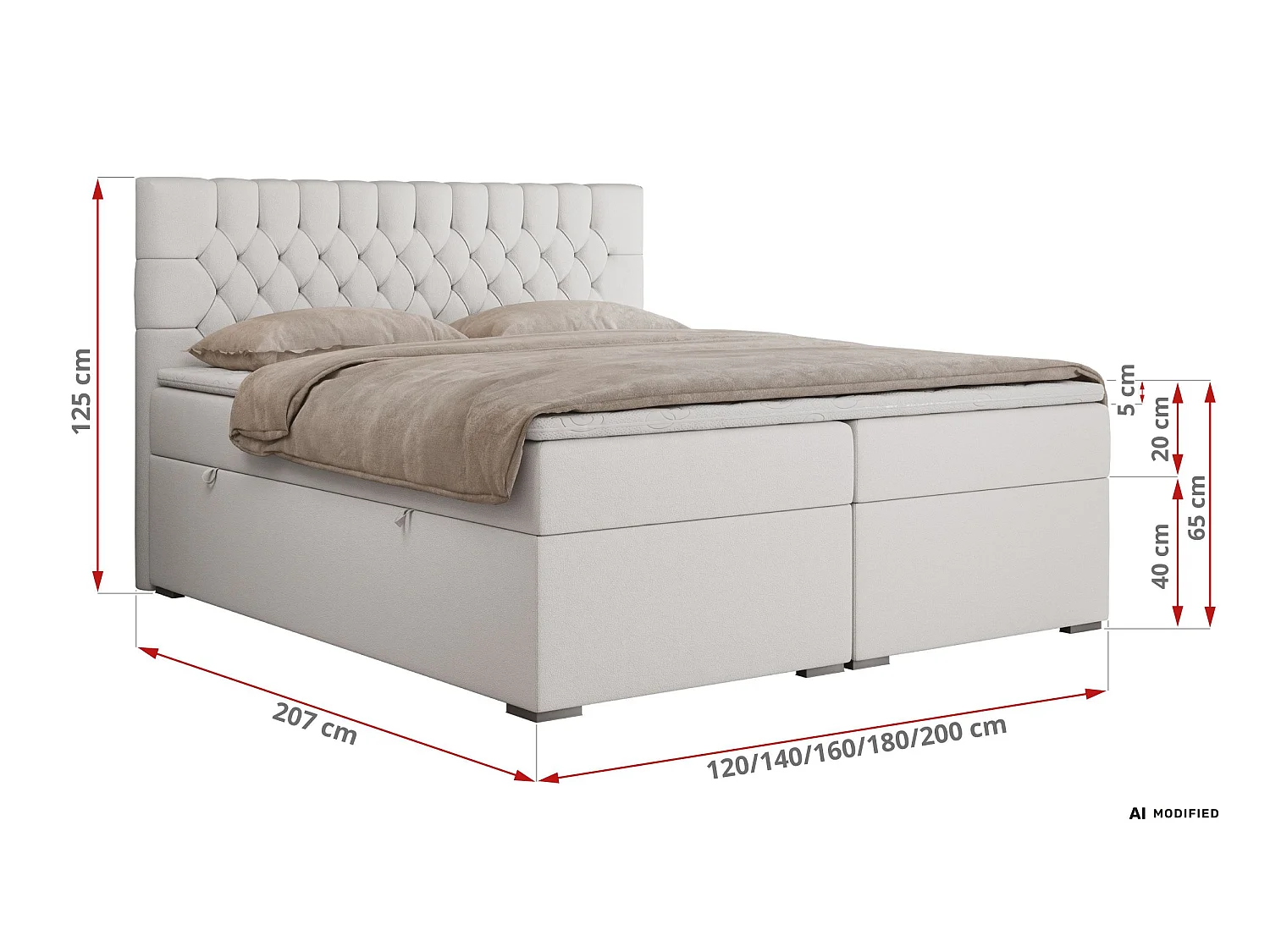Boxspringbed met hoofdbord H3 + Topper T25 - Wit Kunstleer - 160x200 - PERA