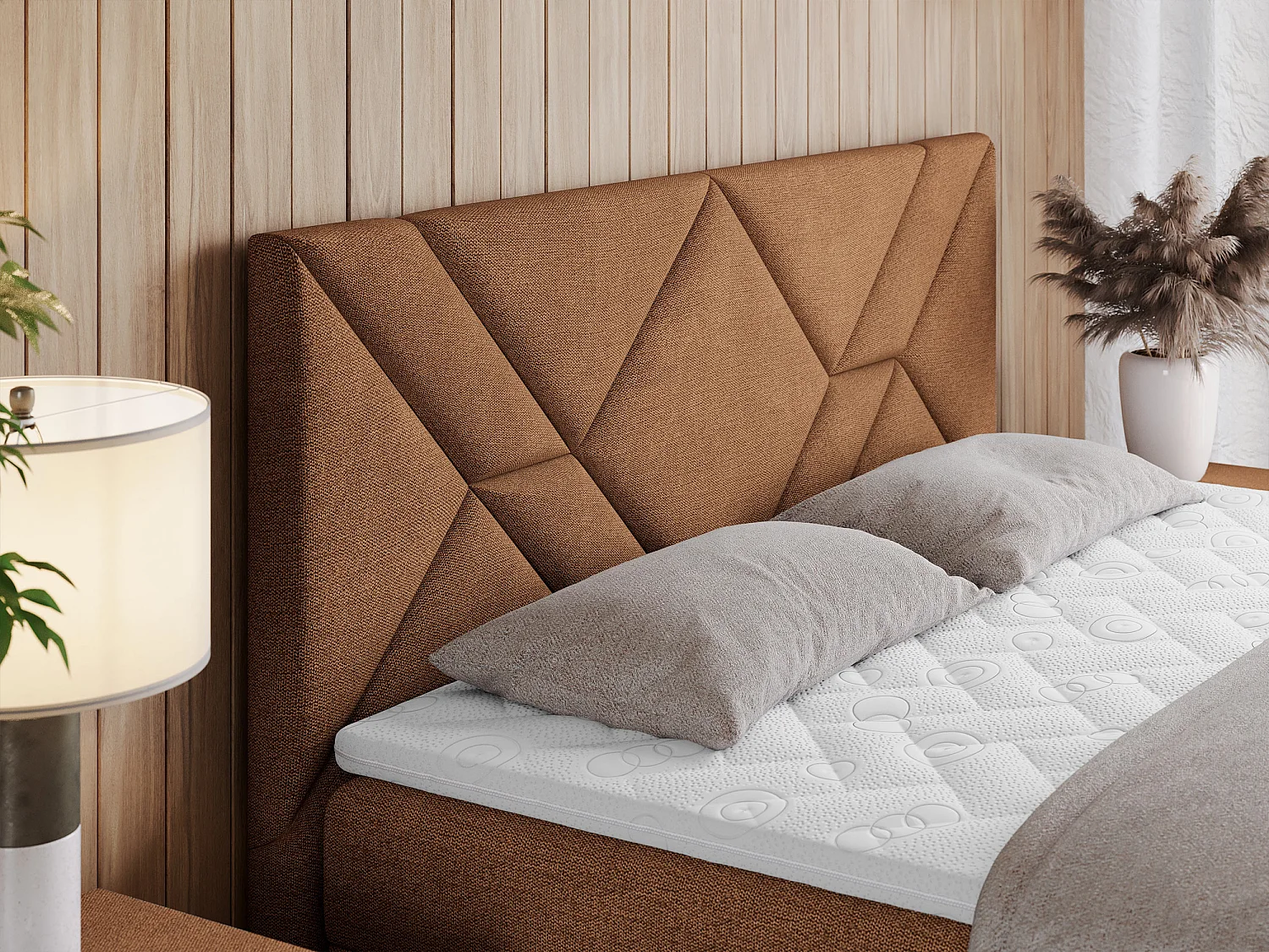 Boxspringbett NEOMI - dekorativem Kopfteil, Polsterbett mit Multipocket-Matratzen, zwei Bettkästen - 200x200 cm - H4 - Hellgrau Strukture