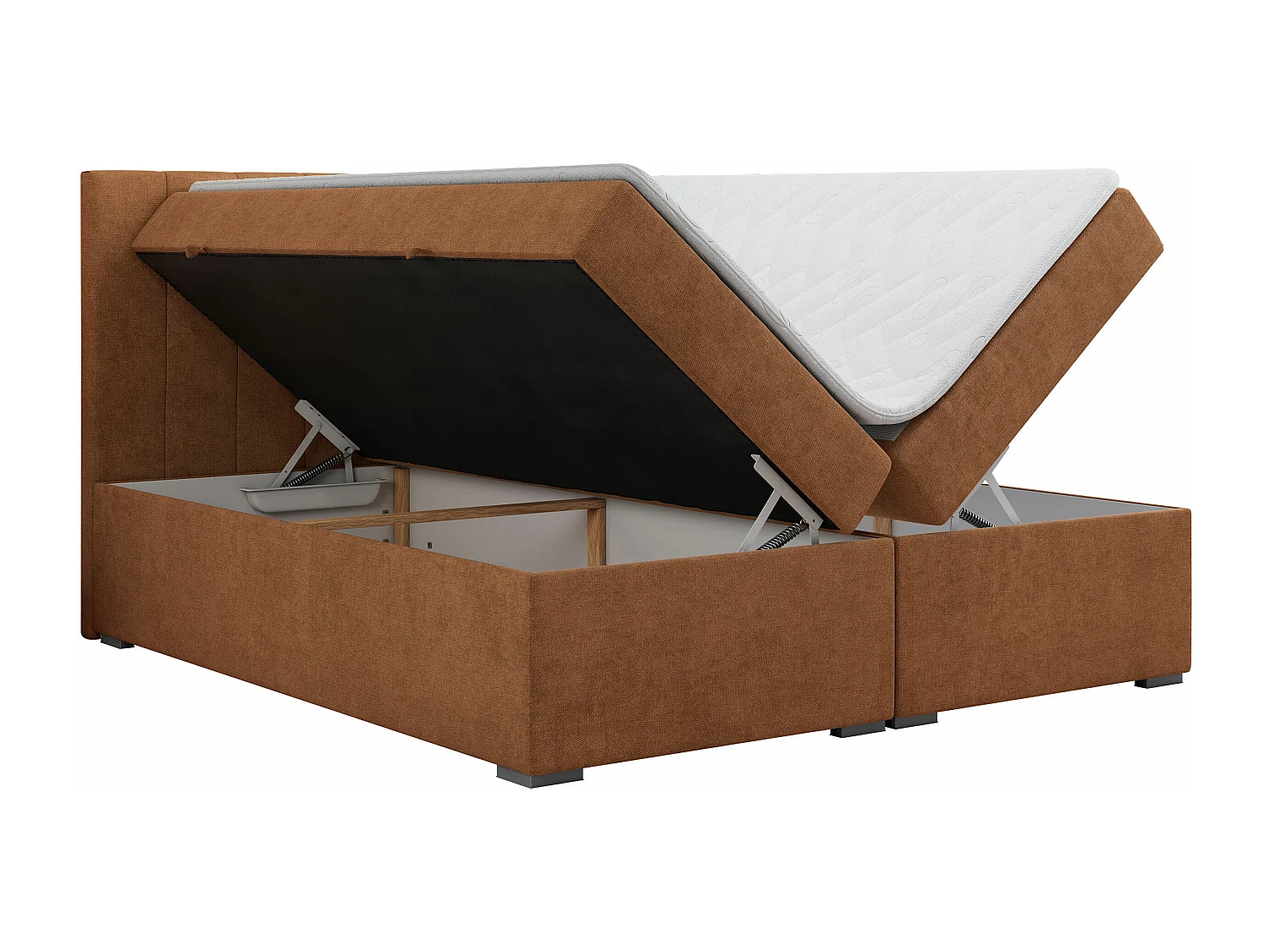 Boxspringbett LOPE - genähtes Kopfteil, Doppelbett mit Stauraum, Multipocket-Matratze, Topper - 200x200 cm - H3 - Orange Strukture