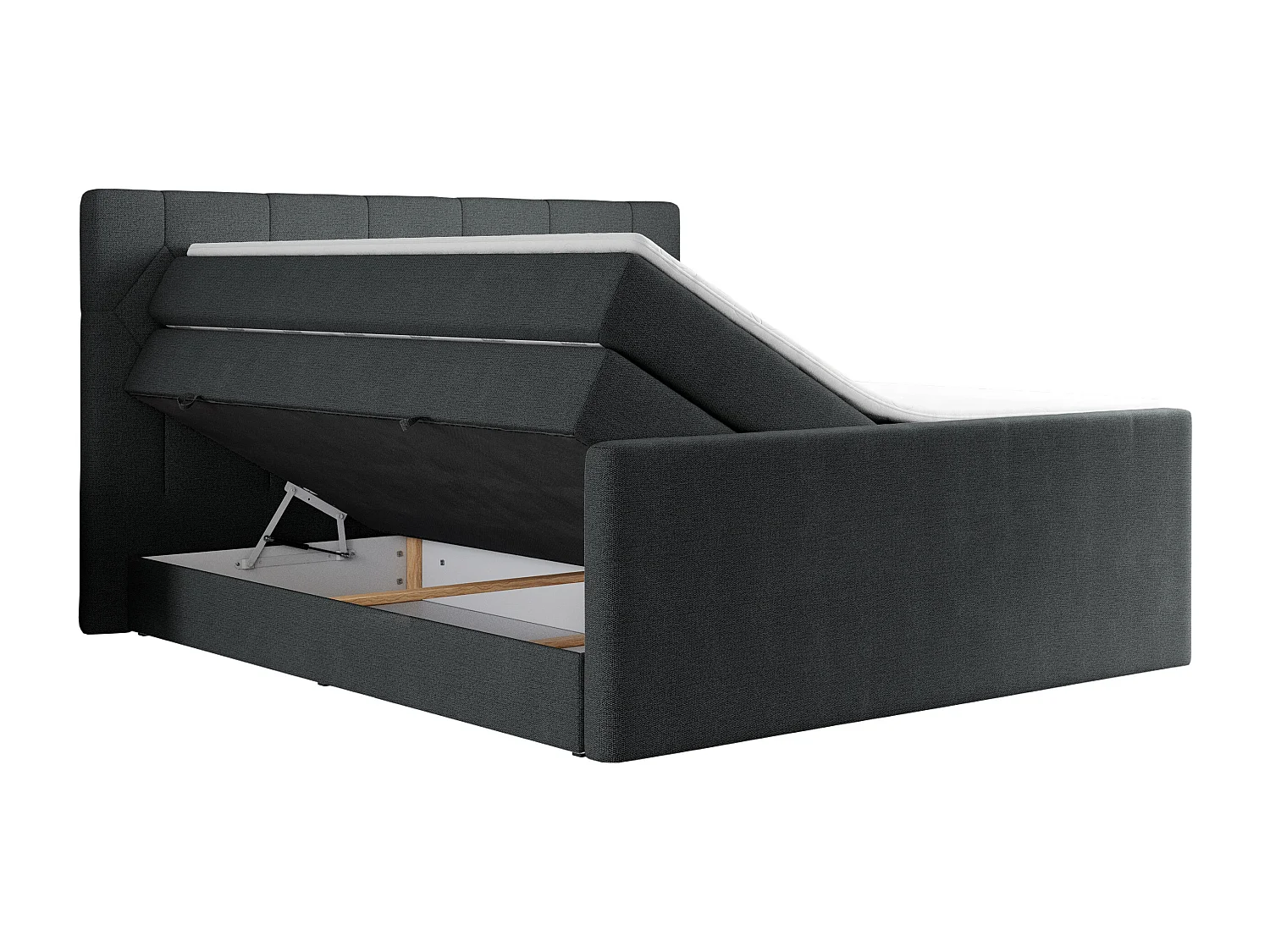 Boxspringbett EIGAR KING - Doppelbett mit genähtem Kopfteil, zwei Multipocket-Matratzen, Polsterbett für Schlafzimmer - 160x200 cm - H3 - Dunkelgrau Strukture