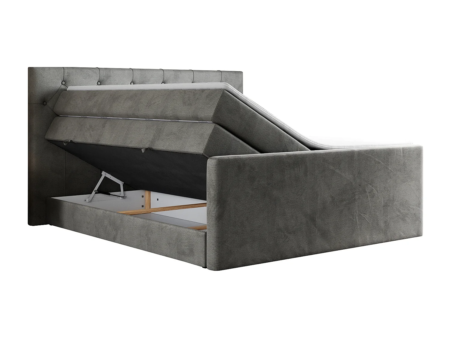 Boxspringbett VELEN KING - Doppelbett mit gestepptem Kopfteil, zwei Multipocket-Matratzen, Polsterbett mit Kopfstütze - 120x200 cm - H4 - Dunkelgrau Velvet