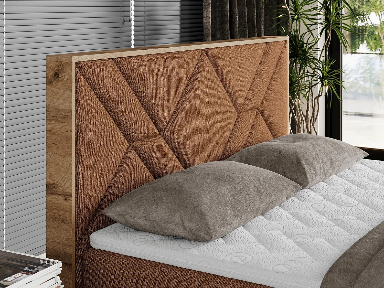 Boxspringbett GUNAR - gepolster kopfteil, Doppelbett mit Multipocket-Matratze, zwei Bettkästen - 160x200 cm - H4 - Orange Strukture