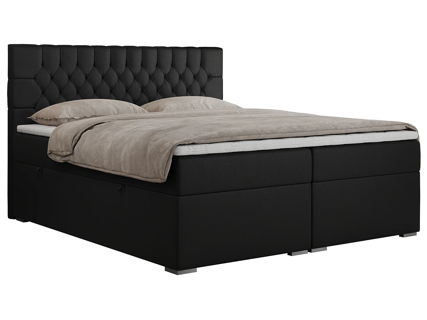 Boxspringbed met hoofdbord H4 + Topper T25 - Zwart Kunstleer - 180x200 - PERA