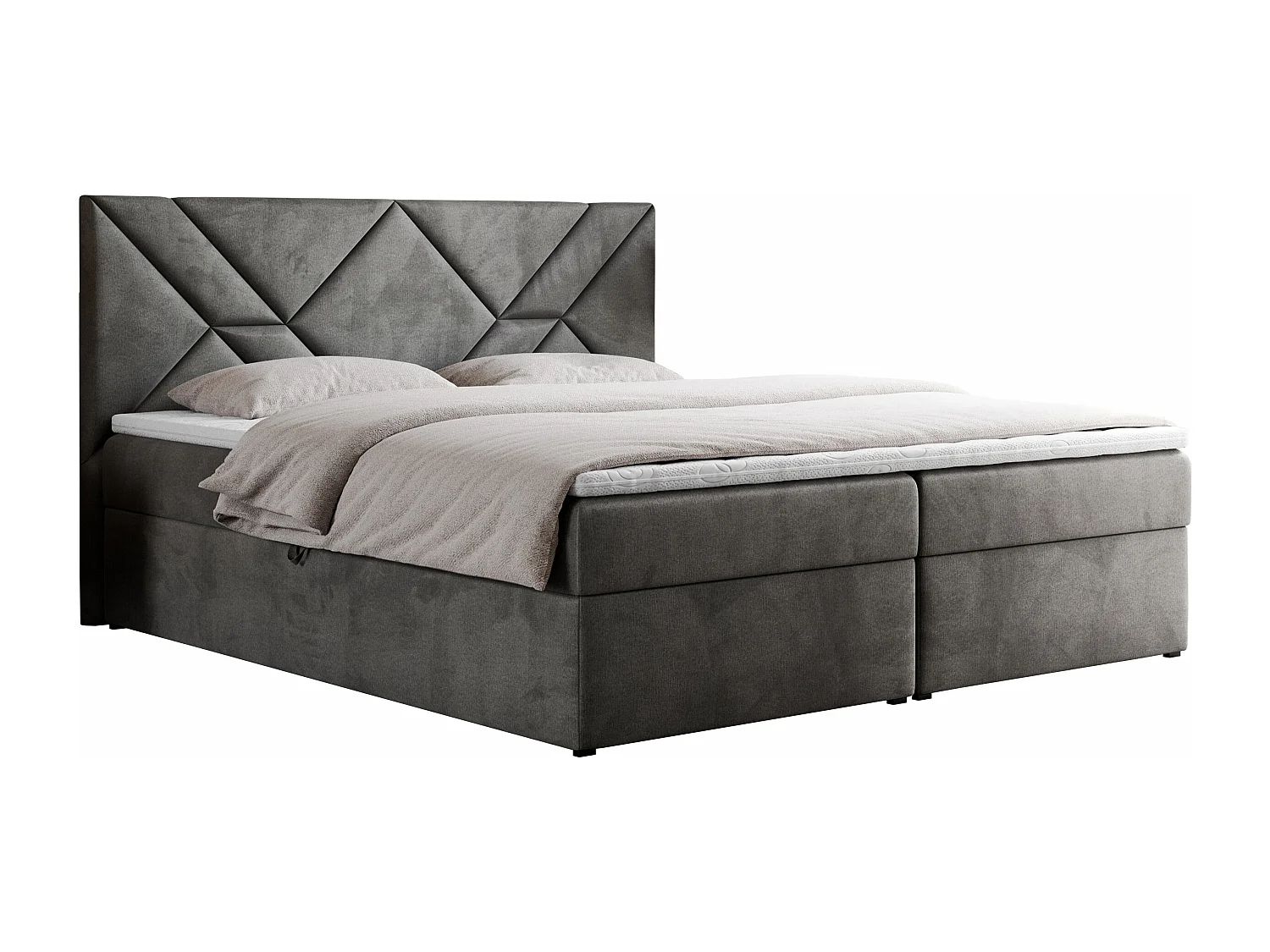 Boxspringbett NEOMI - dekorativem Kopfteil, Polsterbett mit Multipocket-Matratzen, zwei Bettkästen - 120x200 cm - H3 - Hellgrau Strukture