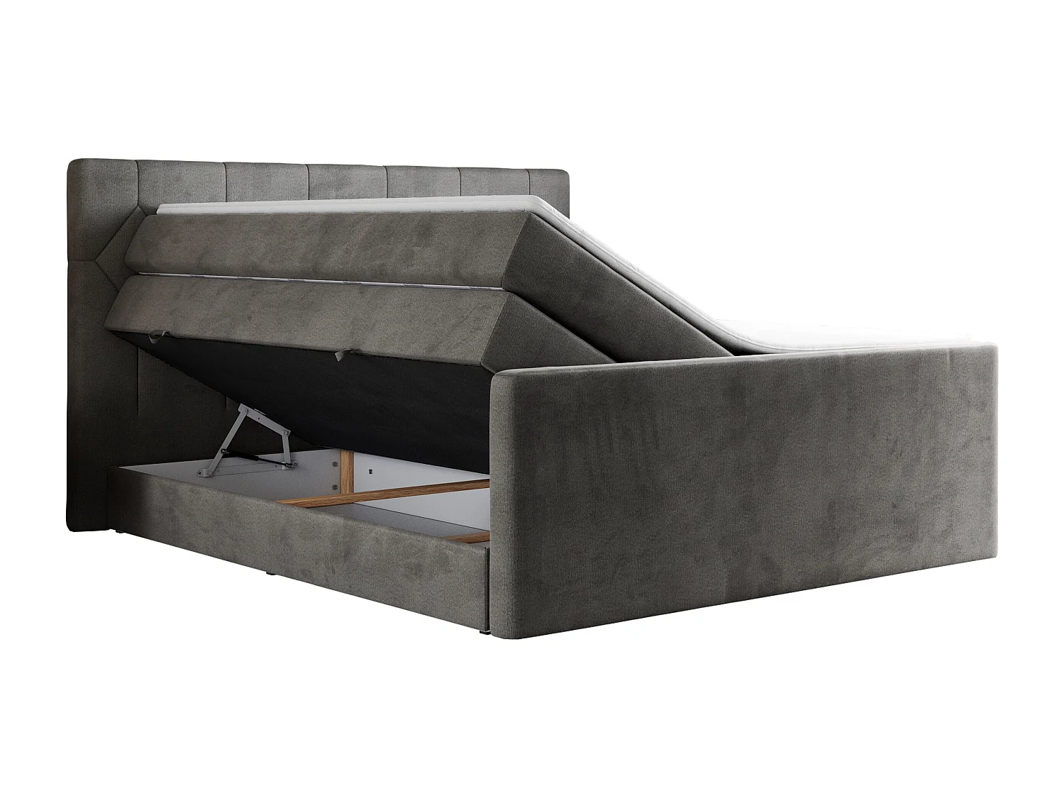 Boxspringbett EIGAR KING - Doppelbett mit genähtem Kopfteil, zwei Multipocket-Matratzen, Polsterbett für Schlafzimmer - 200x200 cm - H4 - Dunkelgrau Velvet