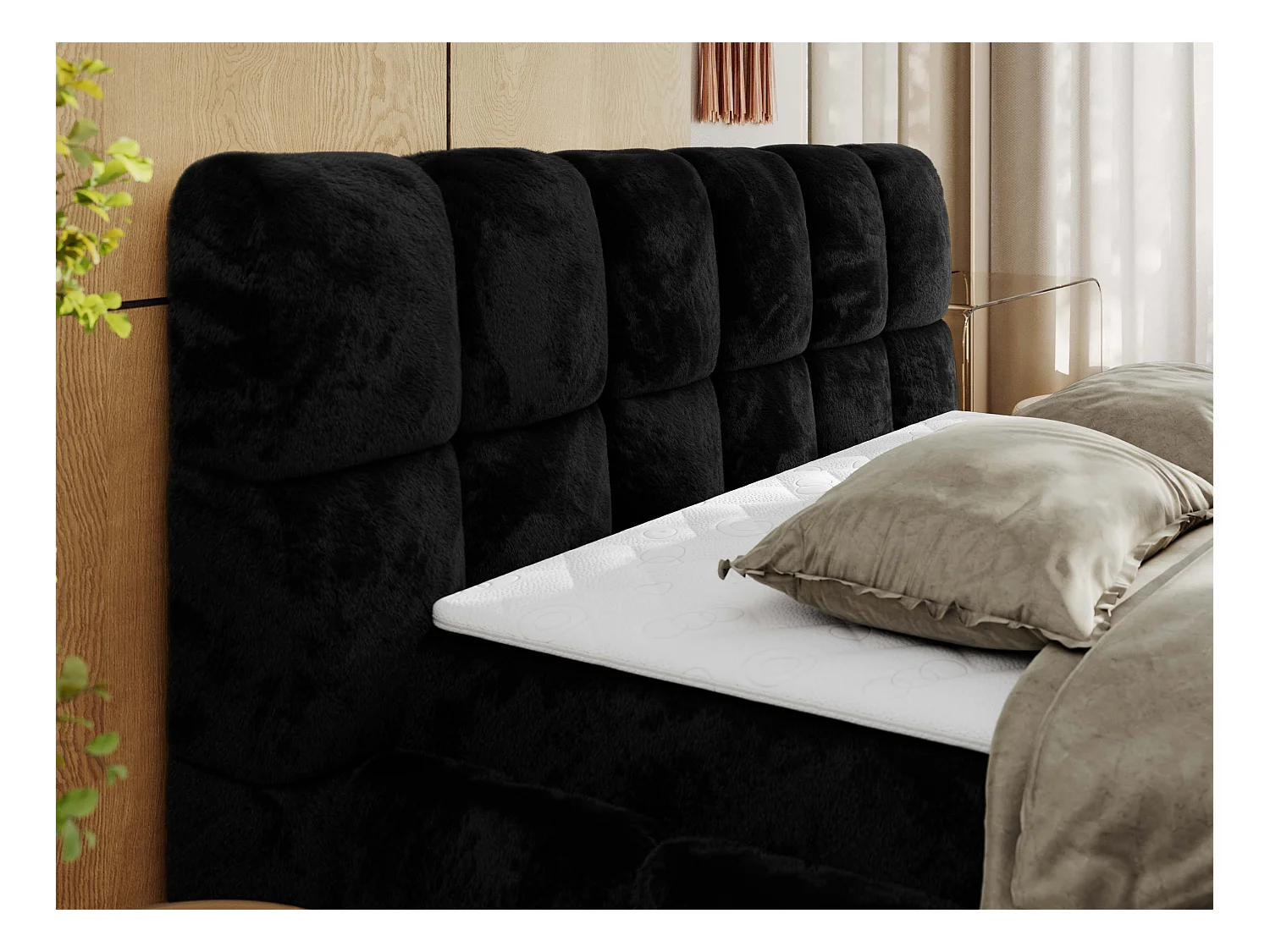 Boxspringbett NIRA - dekorativ kopfteil, Bettkästen und Multipocket-Matratze, Doppelbett für Schlafzimmer - 140x200 cm - H4 - Schwarz Plüsch