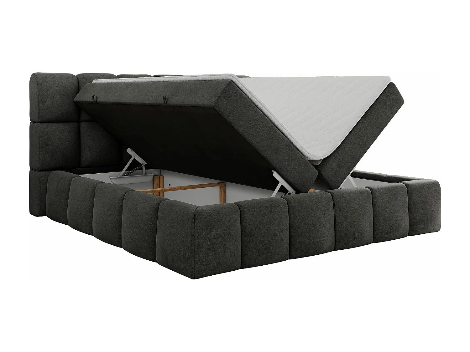 Boxspringbett NIRA - dekorativ kopfteil, Bettkästen und Multipocket-Matratze, Doppelbett für Schlafzimmer - 200x200 cm - H4 - Dunkelgrau Velvet