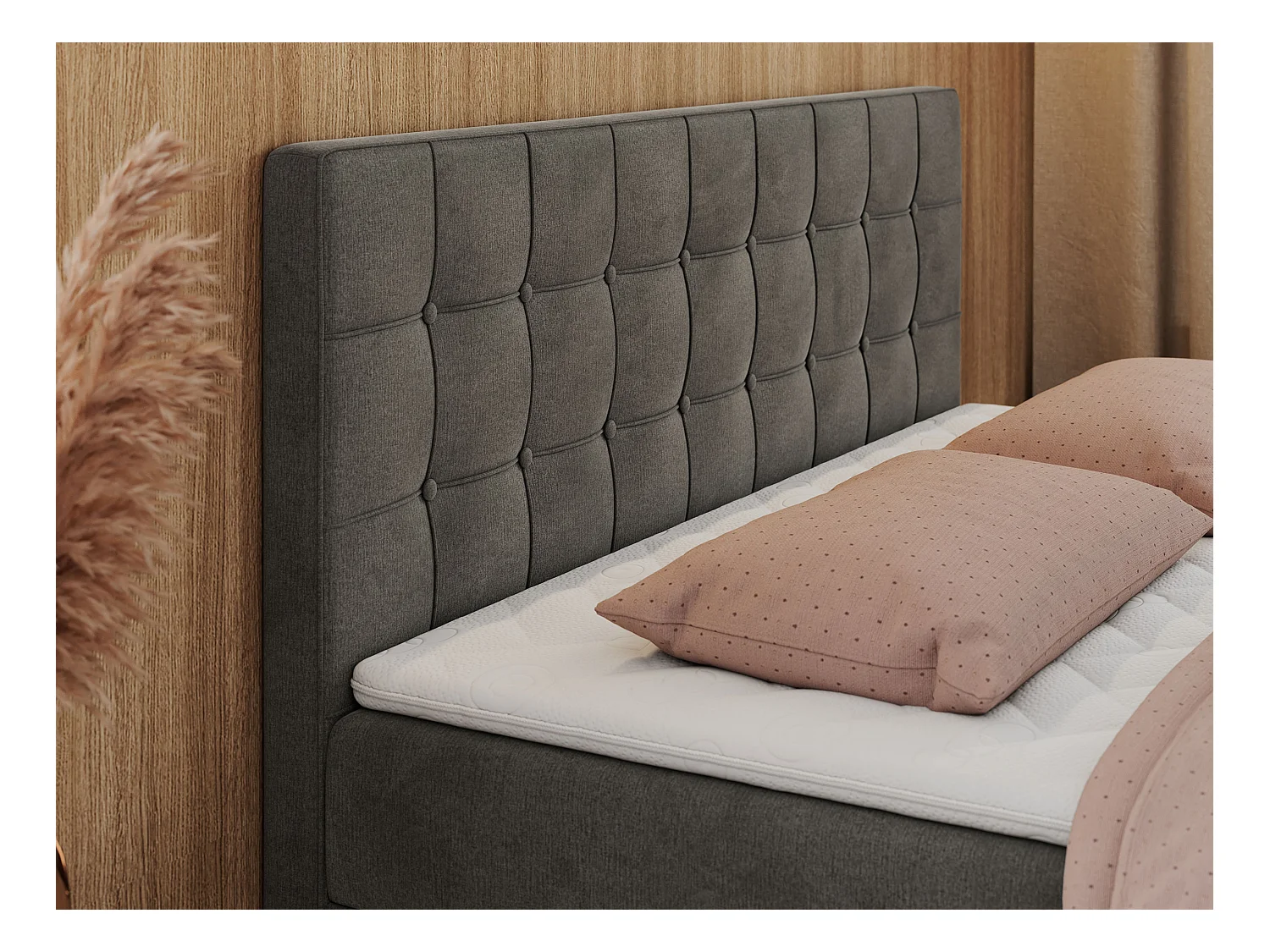 Boxspringbett CARMEN - Polsterbett mit zwei Bettkästen, gesteppte Kopfstütze, Multipocket-Matratze - 180x200 cm - H3 - Dunkelgrau Velvet