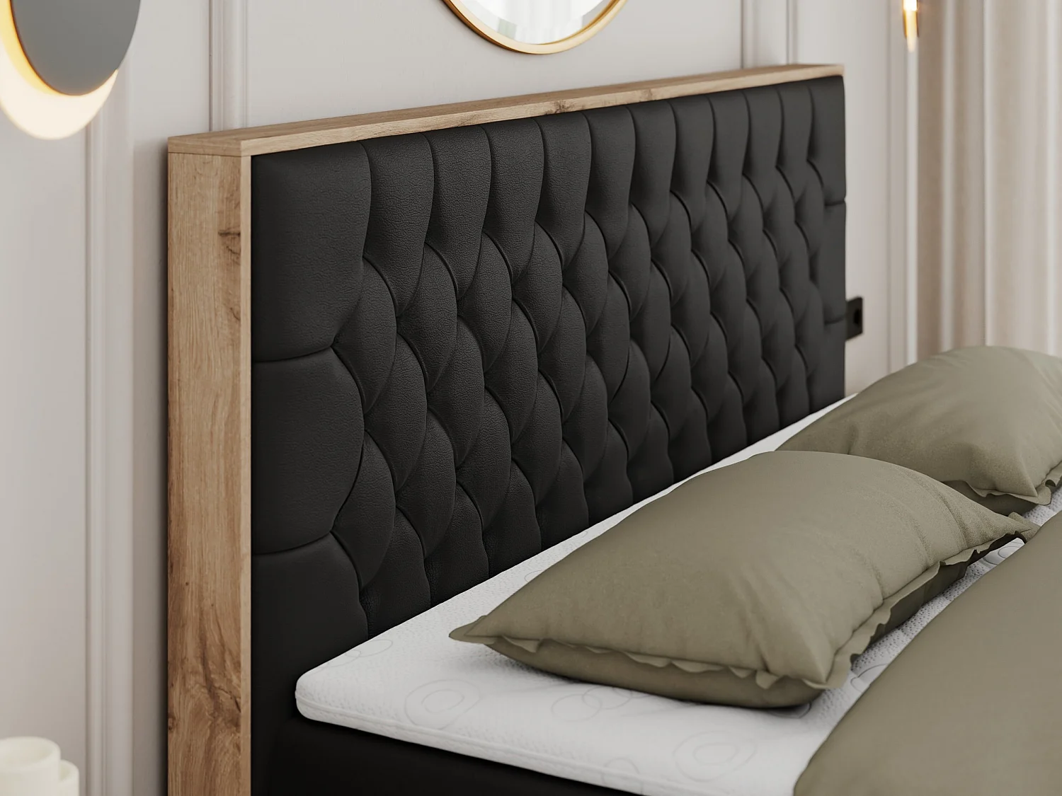 Boxspringbett AMORE - Bett mit Multipocket-Matratze, gesteppte Kopfstütze, Doppelbett für Schlafzimmer - 180x200 cm - H3 - Schwarz Kunstleder