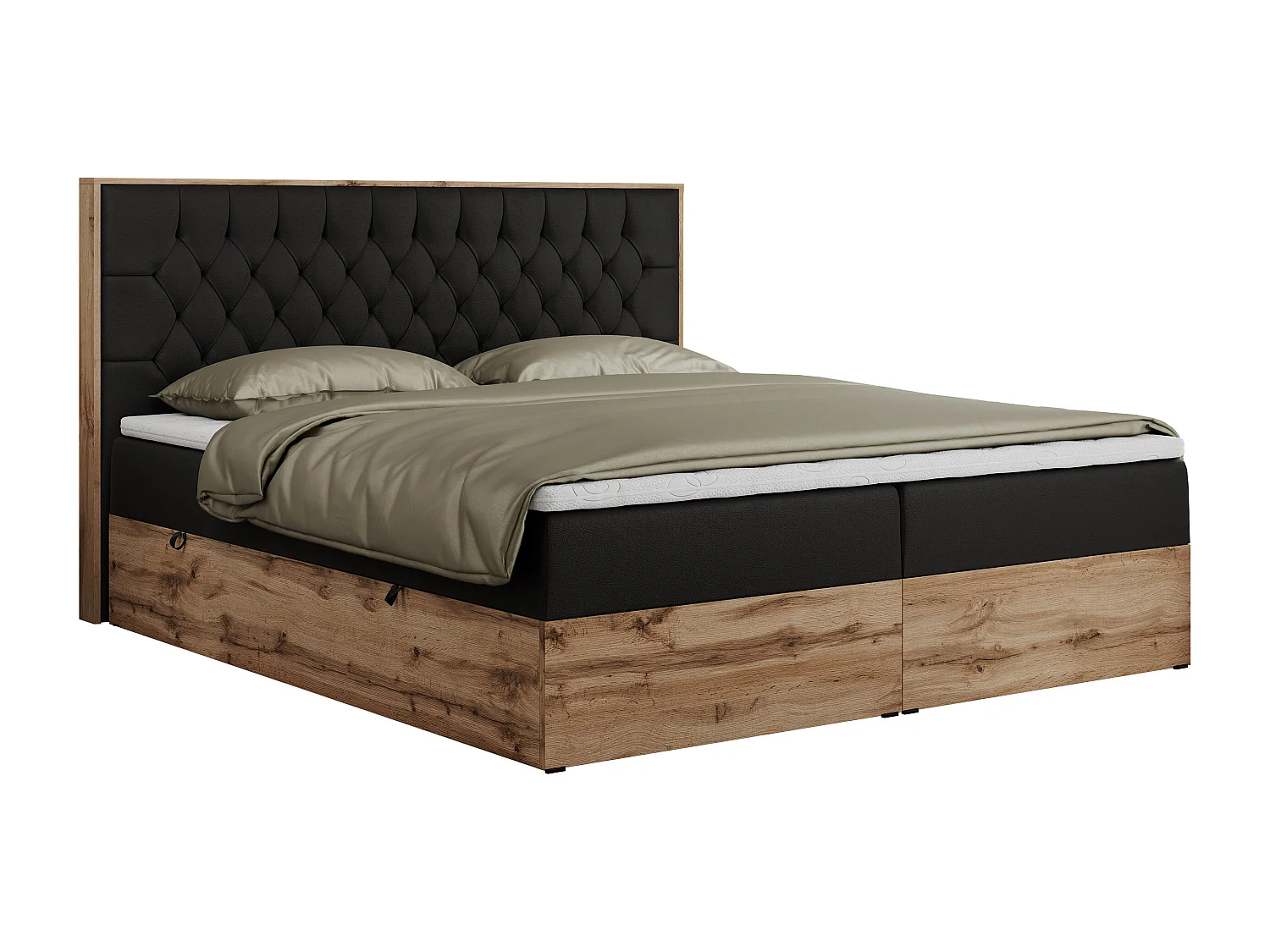 Boxspringbett AMORE - Bett mit Multipocket-Matratze, gesteppte Kopfstütze, Doppelbett für Schlafzimmer - 180x200 cm - H3 - Schwarz Kunstleder