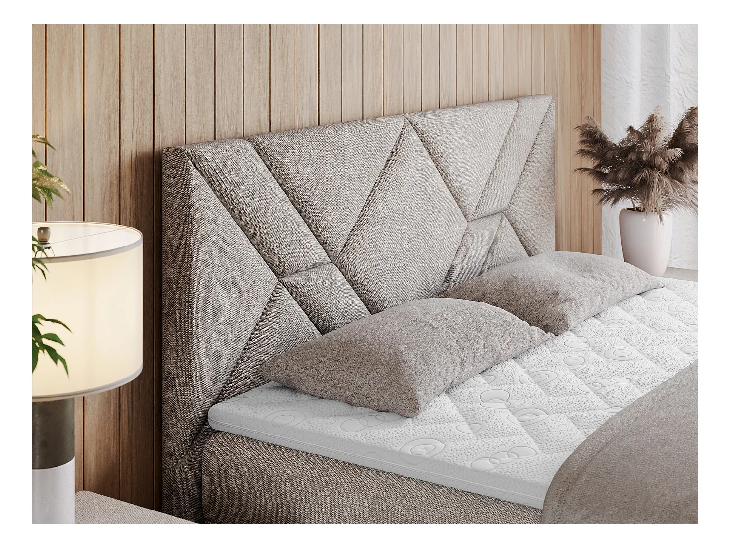 Boxspringbett NEOMI - dekorativem Kopfteil, Polsterbett mit Multipocket-Matratzen, zwei Bettkästen - 120x200 cm - H3 - Hellgrau Strukture