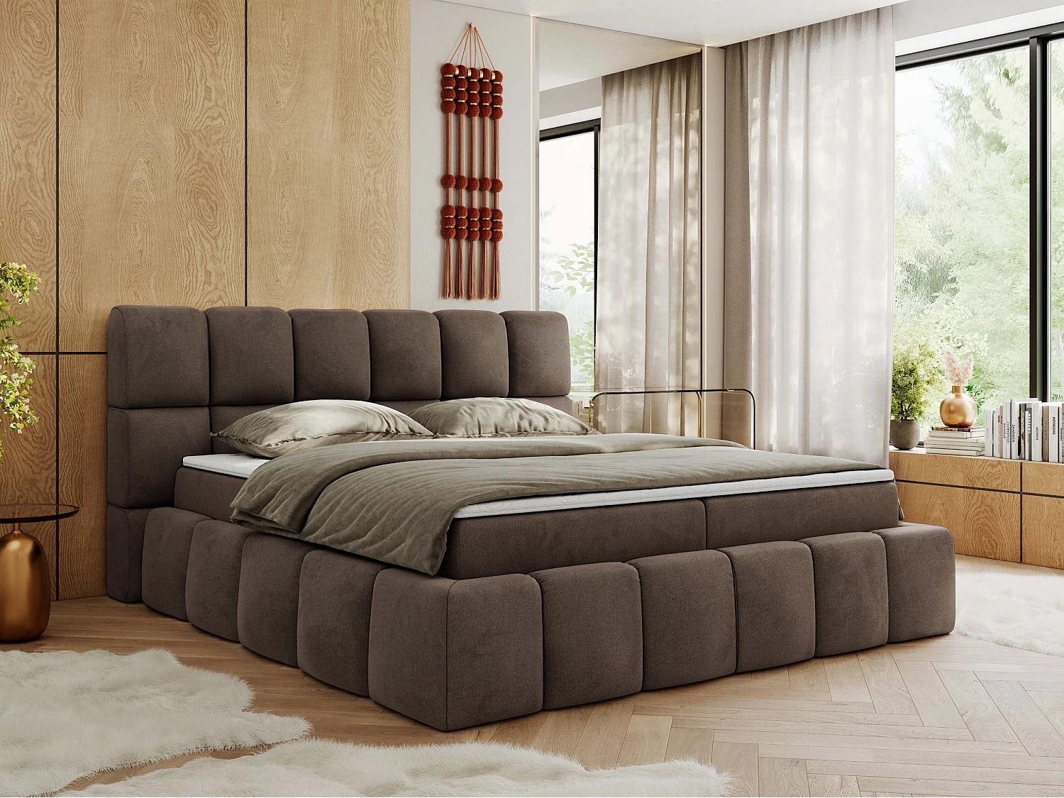 Boxspringbett NIRA - dekorativ kopfteil, Bettkästen und Multipocket-Matratze, Doppelbett für Schlafzimmer - 120x200 cm - H3 - Braun Velvet