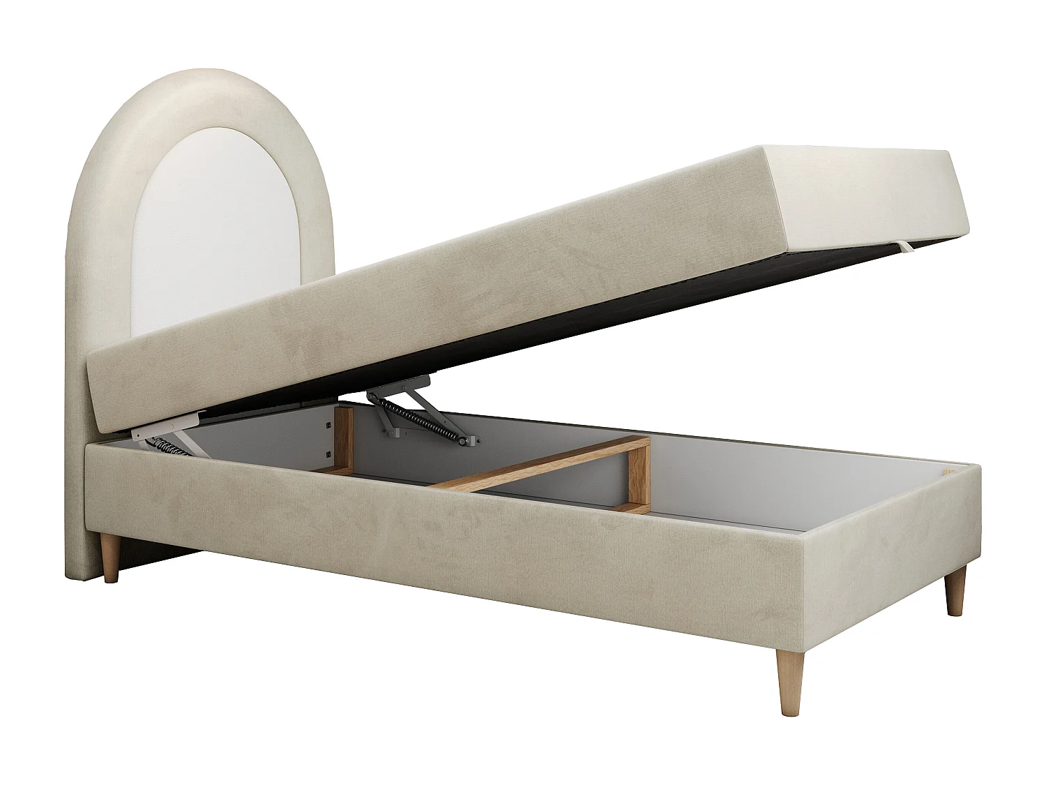 Kinderbett NEST - Boxspringbett für Kinder, mit hohem Kopfteil, Einzelbett mit Stauraum und Matratze - 90x180 cm - Beige Velvet