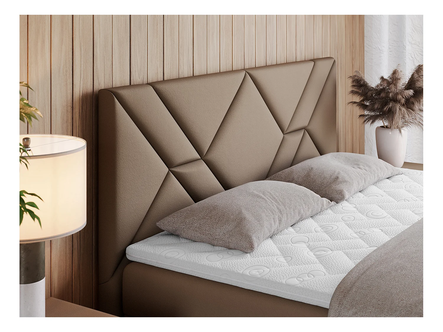 Boxspringbett NEOMI - dekorativem Kopfteil, Polsterbett mit Multipocket-Matratzen, zwei Bettkästen - 120x200 cm - H3 - Hellgrau Strukture