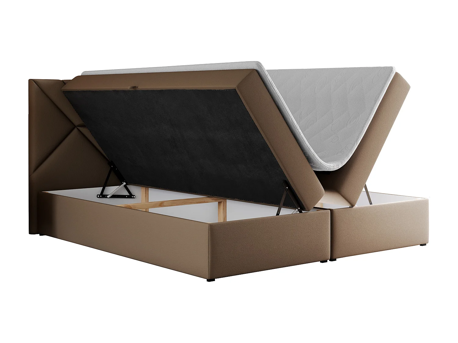 Boxspringbett NEOMI - dekorativem Kopfteil, Polsterbett mit Multipocket-Matratzen, zwei Bettkästen - 120x200 cm - H3 - Hellgrau Strukture