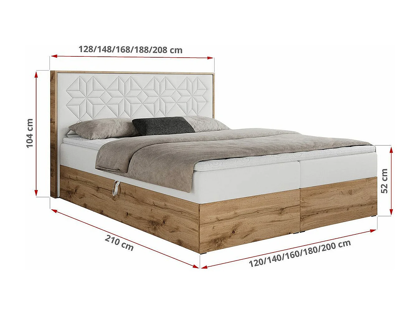 Boxspringbett NESSI - mit hoher Kopfstütze, Multipocket-Matratze und Topper, Doppelbett mit Bettkästen - 120x200 cm - H3 - Weiß Kunstleder