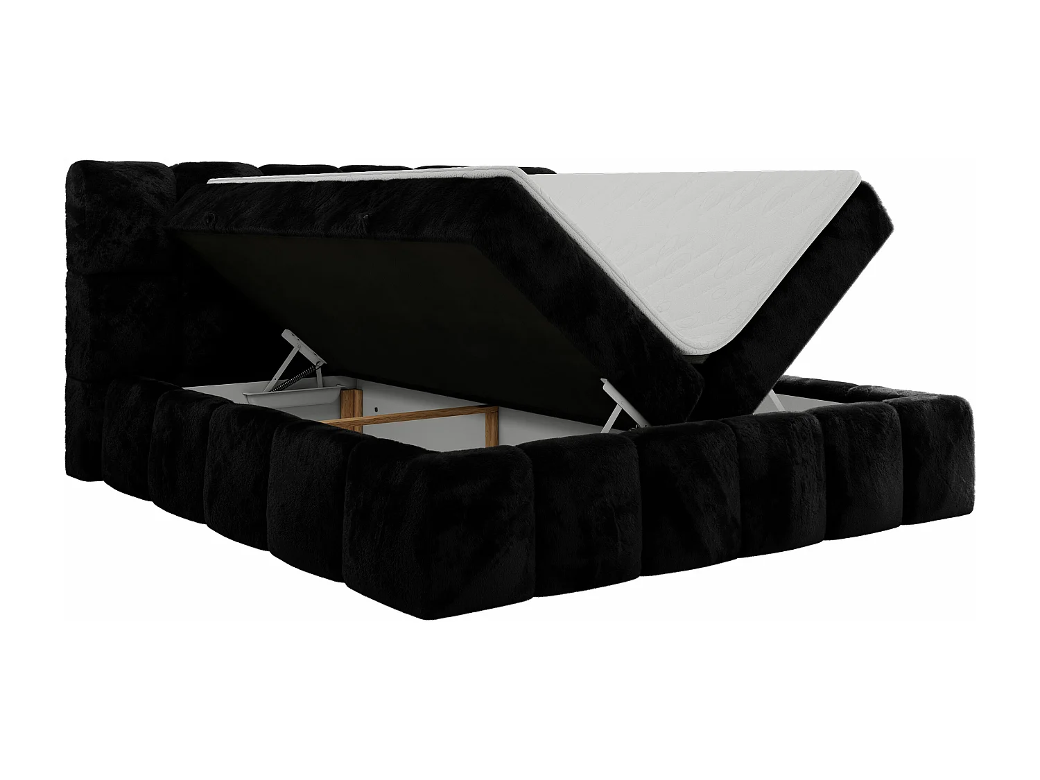 Boxspringbett NIRA - dekorativ kopfteil, Bettkästen und Multipocket-Matratze, Doppelbett für Schlafzimmer - 120x200 cm - H3 - Schwarz Plüsch